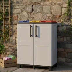 Cucina|Pattumiere > Dmora Pattumiera Grigio Chiaro Multicolore Capacità 210 (70 per Sacco) 3 Cestini 68x37x90h cm, Colore Struttura Multicolore Made in Italy - Anthea Multicolore, Grigio Chiaro