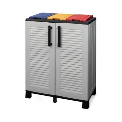 Cucina|Pattumiere > Dmora Pattumiera Grigio Chiaro Multicolore Capacità 330 (110 per Sacco) 3 Cestini 102x37x90h cm, Colore Struttura Multicolore Made in Italy - Anthea Multicolore, Grigio Chiaro