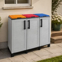 Pattumiera Grigio Chiaro Multicolore Capacità 330 (110 per Sacco) 3 Cestini 102x37x90h cm, Colore Struttura Multicolore Made in Italy - Apix