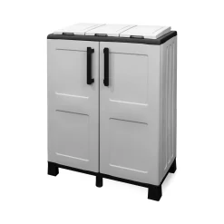 Cucina|Pattumiere > Dmora Pattumiera Grigio Chiaro Nero Capacità 210 (70 per Sacco) 3 Cestini 68x37x90h cm, Colore Struttura Nero Made in Italy - Anthea Nero, Grigio Chiaro