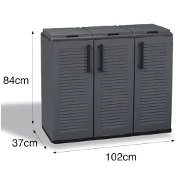 Pattumiera Grigio Nero Capacità 330 (110 per Sacco) 3 Cestini 102x37x84h cm, Colore Struttura Nero Made in Italy - Arko
