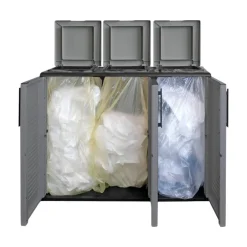 Pattumiera Grigio Nero Capacità 330 (110 per Sacco) 3 Cestini 102x37x84h cm, Colore Struttura Nero Made in Italy - Arko