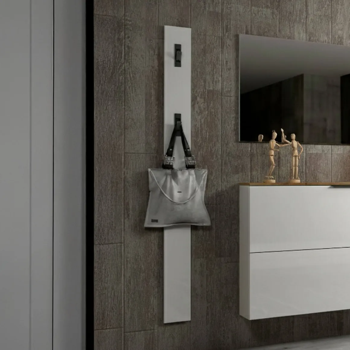 Pensile appendiabiti 15x170h cm 3 posti bianco lucido e antracite - Ascrea