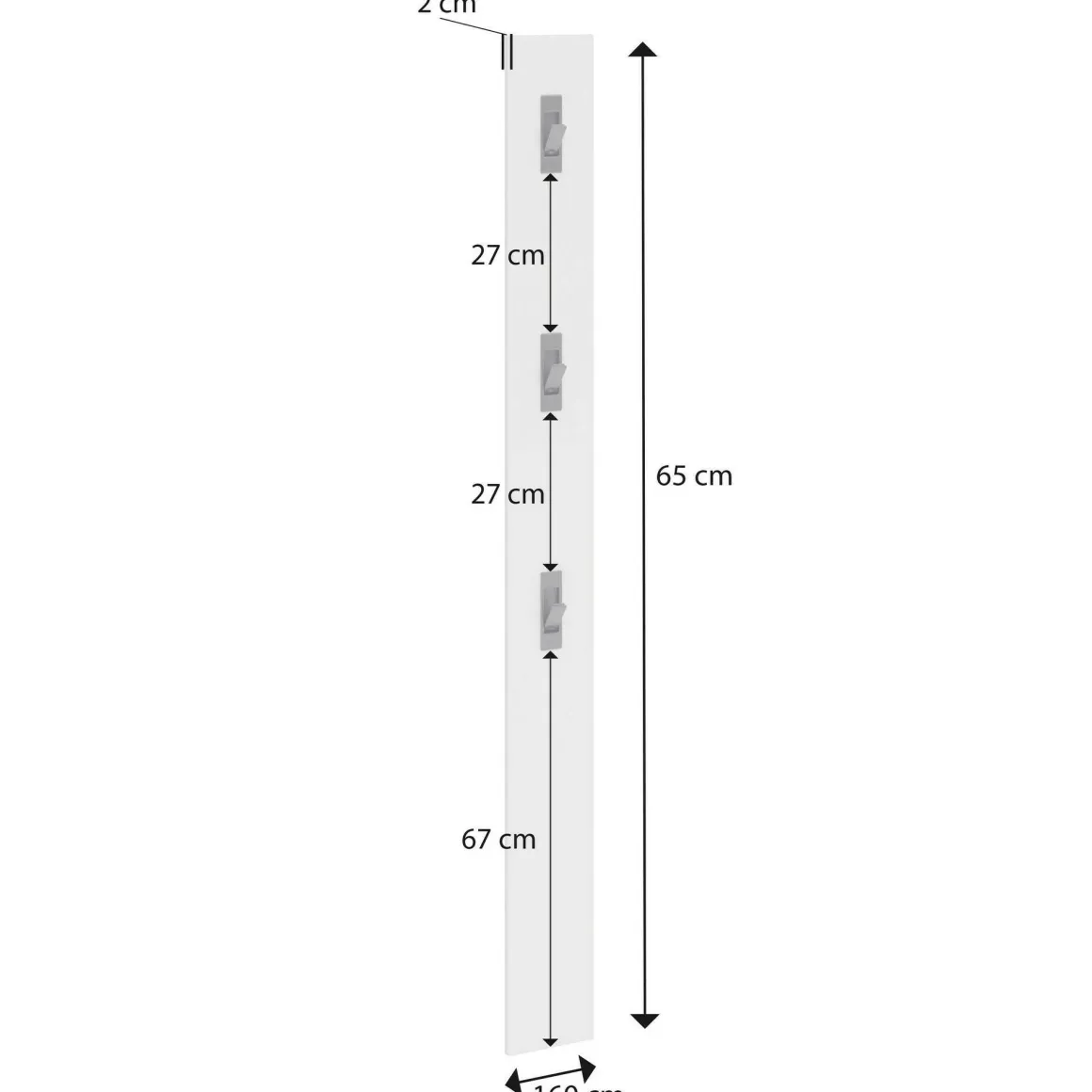 Pensile appendiabiti 15x170h cm 3 posti bianco lucido e antracite - Ascrea