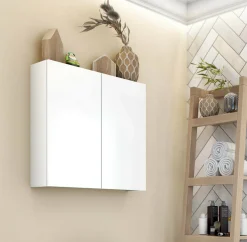 Cucina|Mobili Pensili > Dmora Pensile bagno 3 ante 90x66h cm bianco lucido e ardesia - Andras Grigio Ardesia, Bianco Lucido