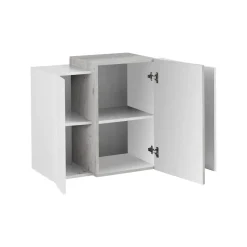 Pensile bagno 3 ante 90x66h cm bianco lucido e cemento - Andras