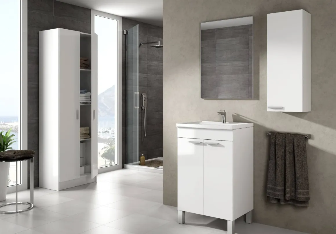 Pensile bagno modulabile 30x85h cm bianco lucido - Alcott
