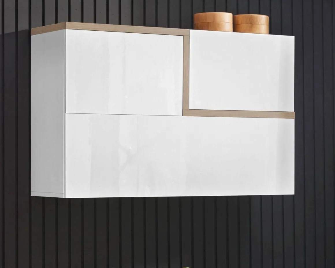 Pensile moderno 4 ante 100x63h cm bianco lucido e acero - Anico