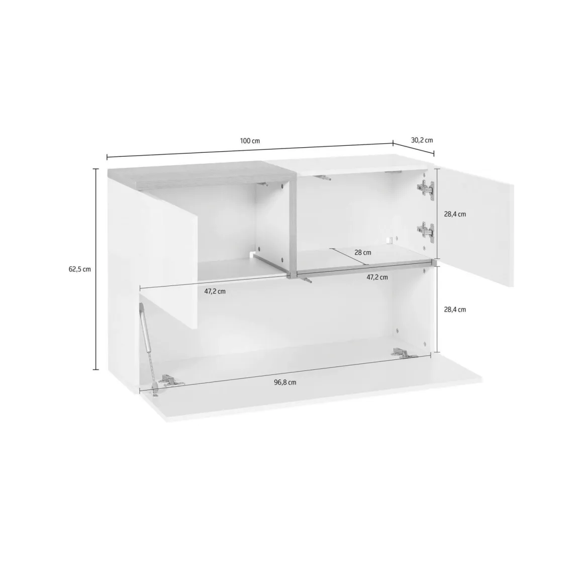 Pensile moderno 4 ante 100x63h cm bianco lucido e acero - Anico
