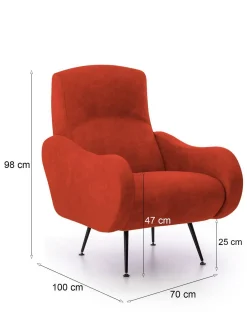 Poltrona Arancione Braccioli Peso Supportato 90 kg 70x100x98h cm, Materiale Struttura in Legno Made in Italy - Lasnigo