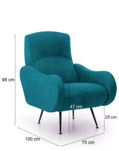 Poltrone|Poltrone Relax > Dmora Poltrona Braccioli Peso Supportato 90 kg 70x100x98h cm, Materiale Struttura in Legno Made in Italy - Lasnigo Azzurro