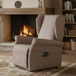 Poltrona Beige Sfoderabile Reclinabile 75x84x107h cm, Braccioli Made in Italy - Treia