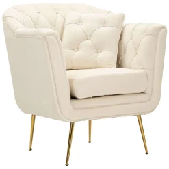 Poltrona Bianco Crema oro con Cuscino Braccioli 88x83x91h cm, Sfumatura Colore Struttura Crema - Turtuk