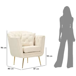 Poltrona Bianco Crema oro con Cuscino Braccioli 88x83x91h cm, Sfumatura Colore Struttura Crema - Turtuk