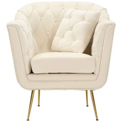 Poltrona Bianco Crema oro con Cuscino Braccioli 88x83x91h cm, Sfumatura Colore Struttura Crema - Turtuk