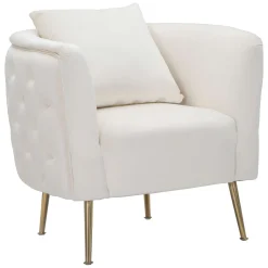 Poltrone > Dmora Poltrona Bianco Crema oro Rivestimento in Velluto Braccioli 76x74x71h cm, Materiale Struttura in Metallo - Killar Oro, Bianco Crema