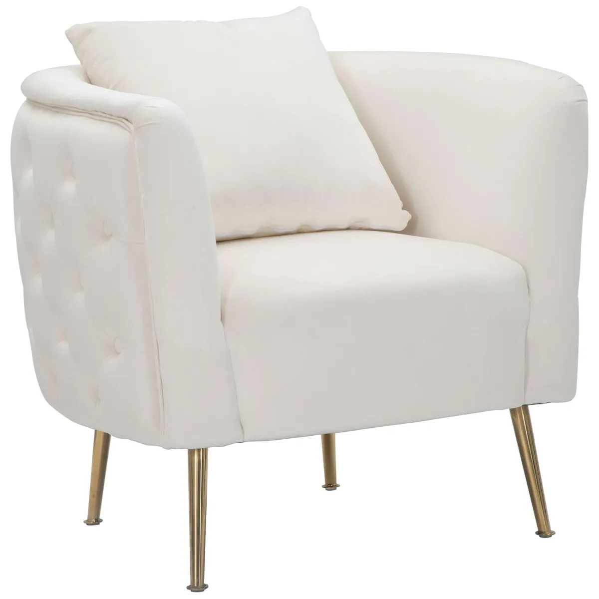 Poltrone > Dmora Poltrona Bianco Crema oro Rivestimento in Velluto Braccioli 76x74x71h cm, Materiale Struttura in Metallo - Killar Oro, Bianco Crema
