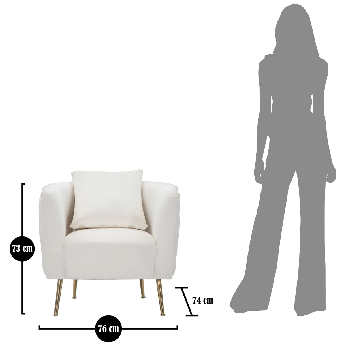 Poltrone > Dmora Poltrona Bianco Crema oro Rivestimento in Velluto Braccioli 76x74x71h cm, Materiale Struttura in Metallo - Killar Oro, Bianco Crema