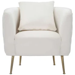 Poltrone > Dmora Poltrona Bianco Crema oro Rivestimento in Velluto Braccioli 76x74x71h cm, Materiale Struttura in Metallo - Killar Oro, Bianco Crema