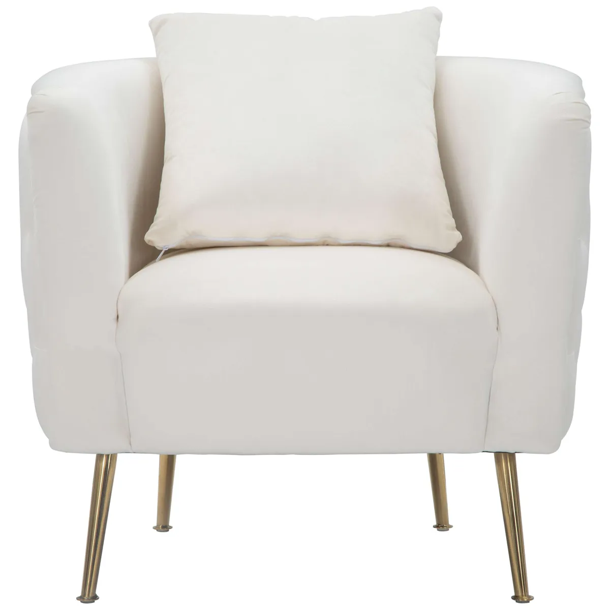 Poltrone > Dmora Poltrona Bianco Crema oro Rivestimento in Velluto Braccioli 76x74x71h cm, Materiale Struttura in Metallo - Killar Oro, Bianco Crema