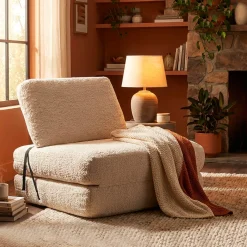 Poltrone > Dmora Poltrona Reclinabile Trasformabile in Letto, Rivestimento in Tessuto Bouclè 31x31x97h cm, Materiale Struttura in Tessuto - Abyane Bianco