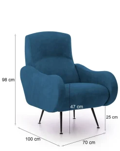 Poltrone|Poltrone Relax > Dmora Poltrona Braccioli Peso Supportato 90 kg 70x100x98h cm, Materiale Struttura in Legno Made in Italy - Lasnigo Blu