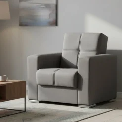 Poltrone|Salotto > Dmora Poltrona compatta in tessuto con molle grigia - Bacoli Grigio