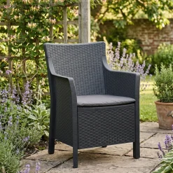 Poltrona da Esterno Nero Antracite Braccioli 60x53 cm, Cuscini Inclusi Made in Italy - Wanless