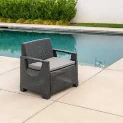 Poltrona da Esterno Nero Antracite Braccioli 72x66 cm, Cuscini Inclusi - Rho
