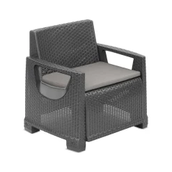 Poltrona da Esterno Nero Antracite Braccioli 72x66 cm, Cuscini Inclusi - Rho