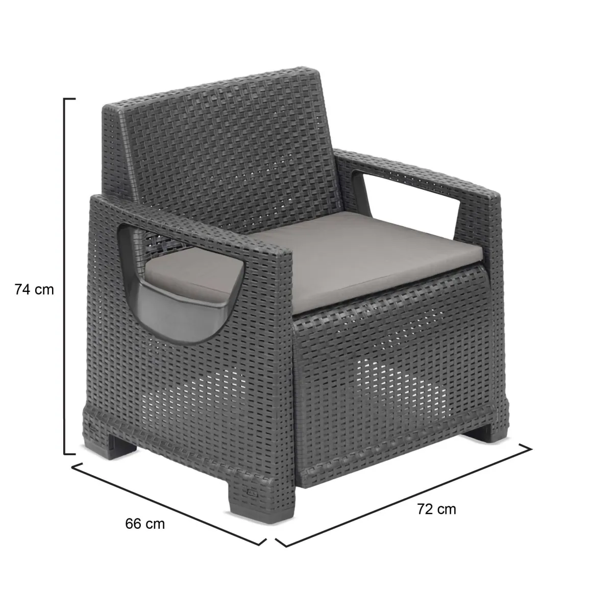 Poltrona da Esterno Nero Antracite Braccioli 72x66 cm, Cuscini Inclusi - Rho