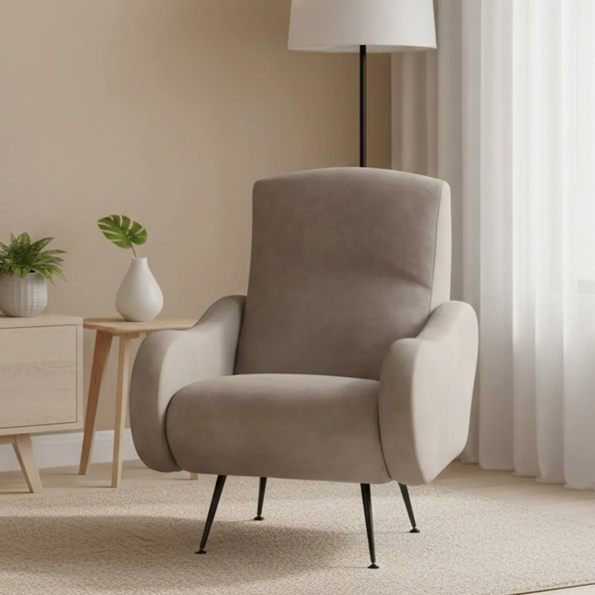 Poltrona Grigio Tortora Braccioli Peso Supportato 90 kg 70x100x98h cm, Materiale Struttura in Legno Made in Italy - Lasnigo