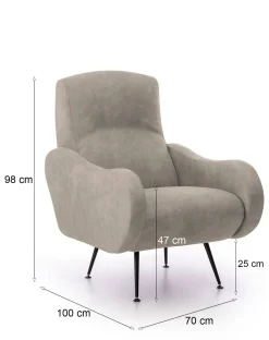 Poltrona Grigio Tortora Braccioli Peso Supportato 90 kg 70x100x98h cm, Materiale Struttura in Legno Made in Italy - Lasnigo