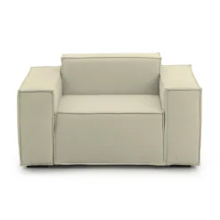 Poltrone|Poltroncine > Dmora Poltrona in legno massello e tessuto con braccioli - Leonia Beige