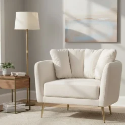Poltrona in poliestere con braccioli crema e oro - Foster
