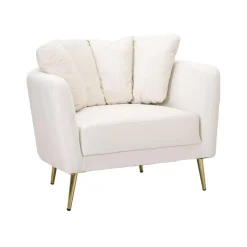 Poltrona in poliestere con braccioli crema e oro - Foster