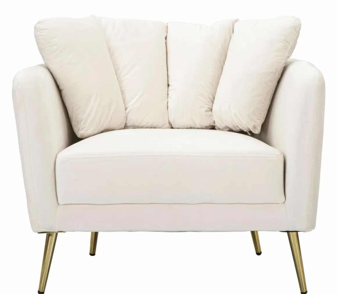 Poltrona in poliestere con braccioli crema e oro - Foster
