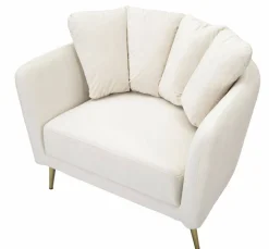 Poltrona in poliestere con braccioli crema e oro - Foster