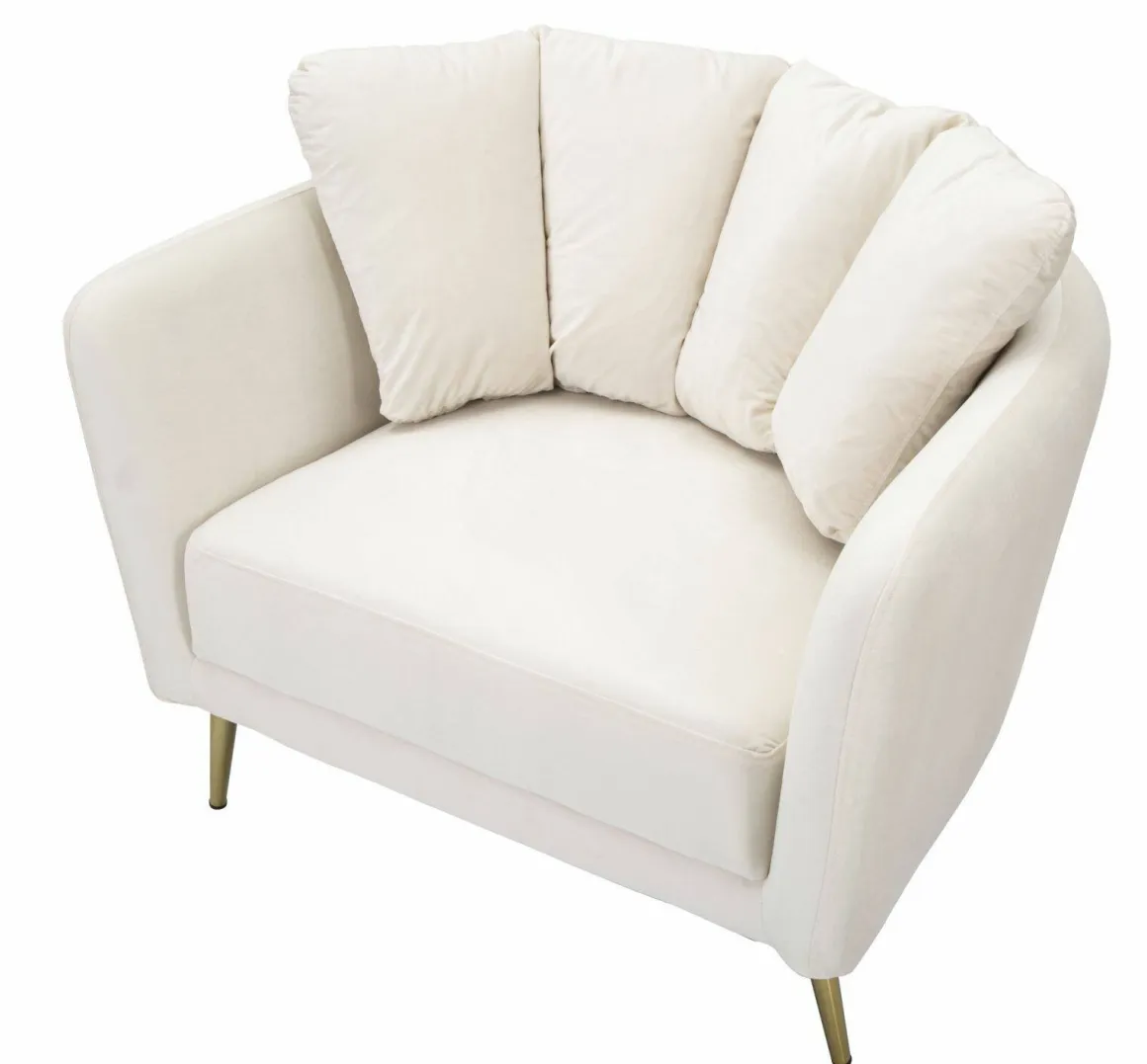 Poltrona in poliestere con braccioli crema e oro - Foster
