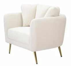 Poltrona in poliestere con braccioli crema e oro - Foster