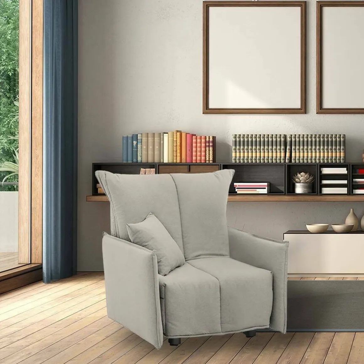 Poltrona in poliestere sfoderabile con braccioli beige - Atlantis