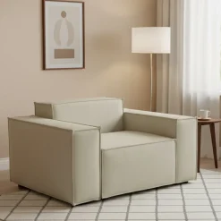 Poltrona in tessuto e legno con braccioli beige - Rodonite