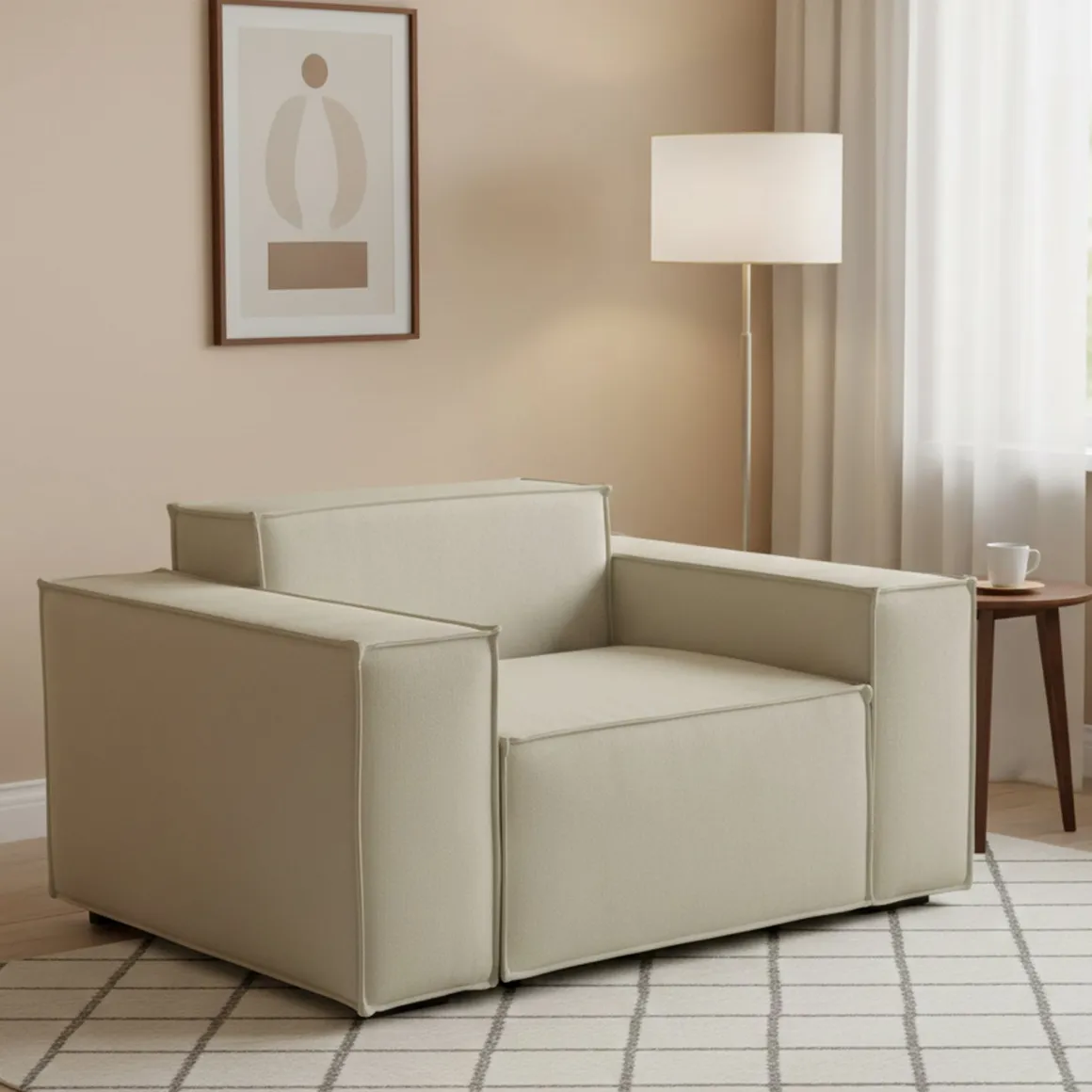Poltrona in tessuto e legno con braccioli beige - Rodonite