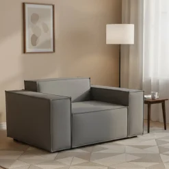 Poltrona in tessuto e legno con braccioli grigia - Rodonite