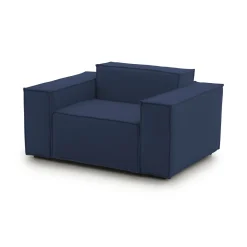 Poltrone|Poltroncine > Dmora Poltrona in tessuto e legno massello con braccioli - Leonia Blu