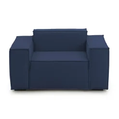 Poltrone|Poltroncine > Dmora Poltrona in tessuto e legno massello con braccioli - Leonia Blu
