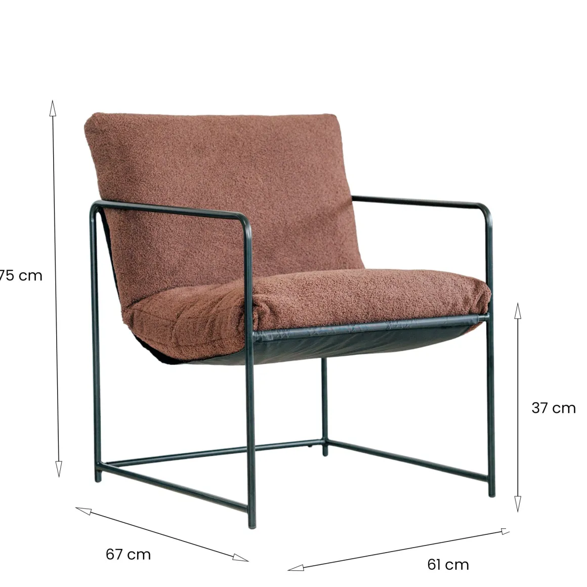 Poltrona Marrone Braccioli Peso Supportato 120 kg 61x67x75h cm, Materiale Struttura in Metallo - Appare