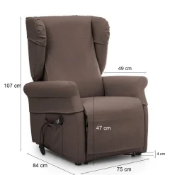 Poltrone|Poltrone Relax > Dmora Poltrona Sfoderabile Reclinabile 75x84x107h cm, Braccioli Made in Italy - Treia Marrone