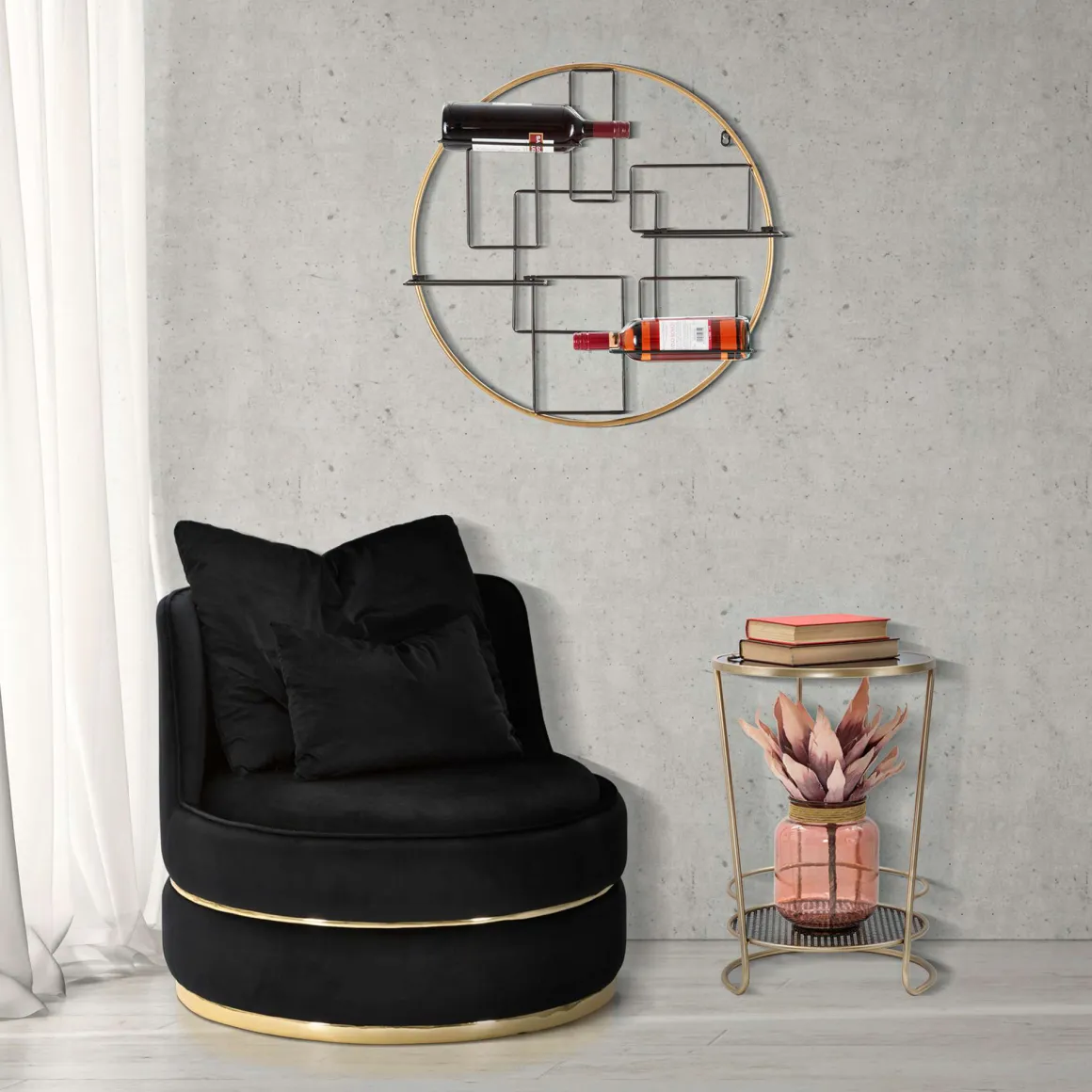 Poltrona Nero oro con Cuscini Materiale Struttura in Legno Nobilitato 84x84x72h cm, Materiale Struttura in Tessuto - Palang