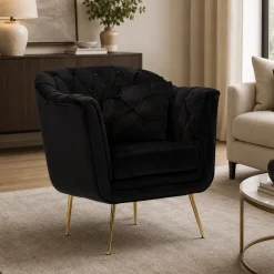 Poltrone > Dmora Poltrona Nero oro con Cuscino Braccioli 88x83x91h cm, Colore Struttura oro - Turtuk Oro, Nero